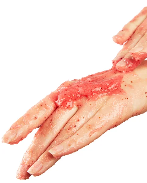 Las manos de la mujer en exfoliación corporal — Foto de Stock