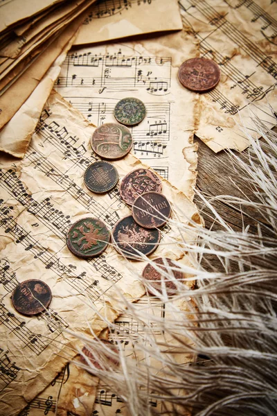 Vintage still life with ancient coins — Stock Photo, Image