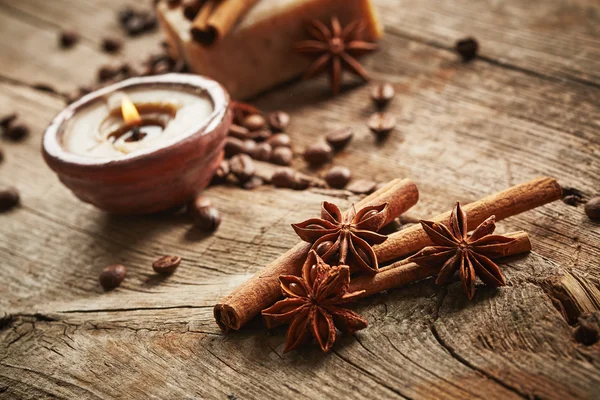 Vintage spa still life with coffee beans — Stock Photo, Image