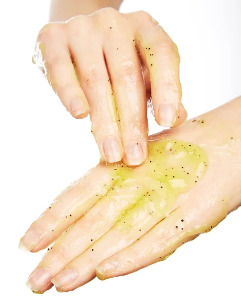 Female hands in body scrub — Stock Photo, Image