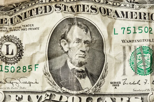 Lincoln... Cinco dólares. — Fotografia de Stock
