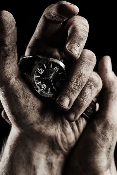 Clock in male hand — Stock fotografie