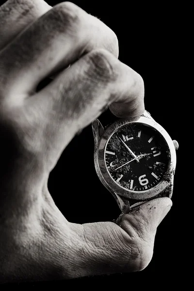 Clock in male hand — Stock Photo, Image