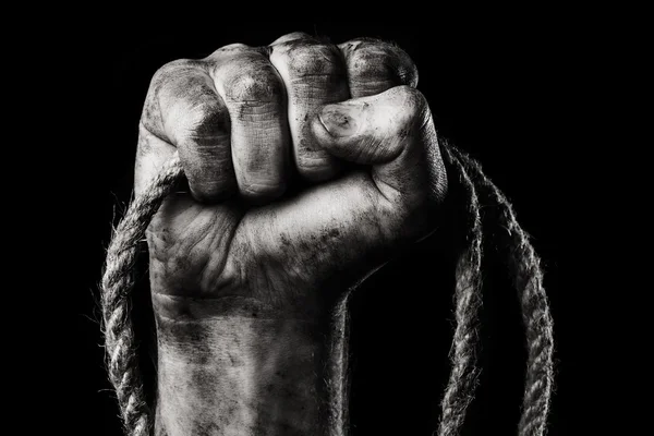 Rope in male hand. — Stock Photo, Image