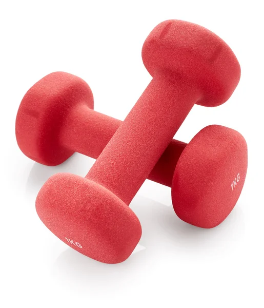 Red dumbbells isolated on white background — Stock Photo, Image