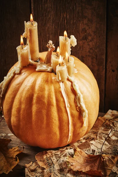 Pumpkin with candles — Stock Photo, Image