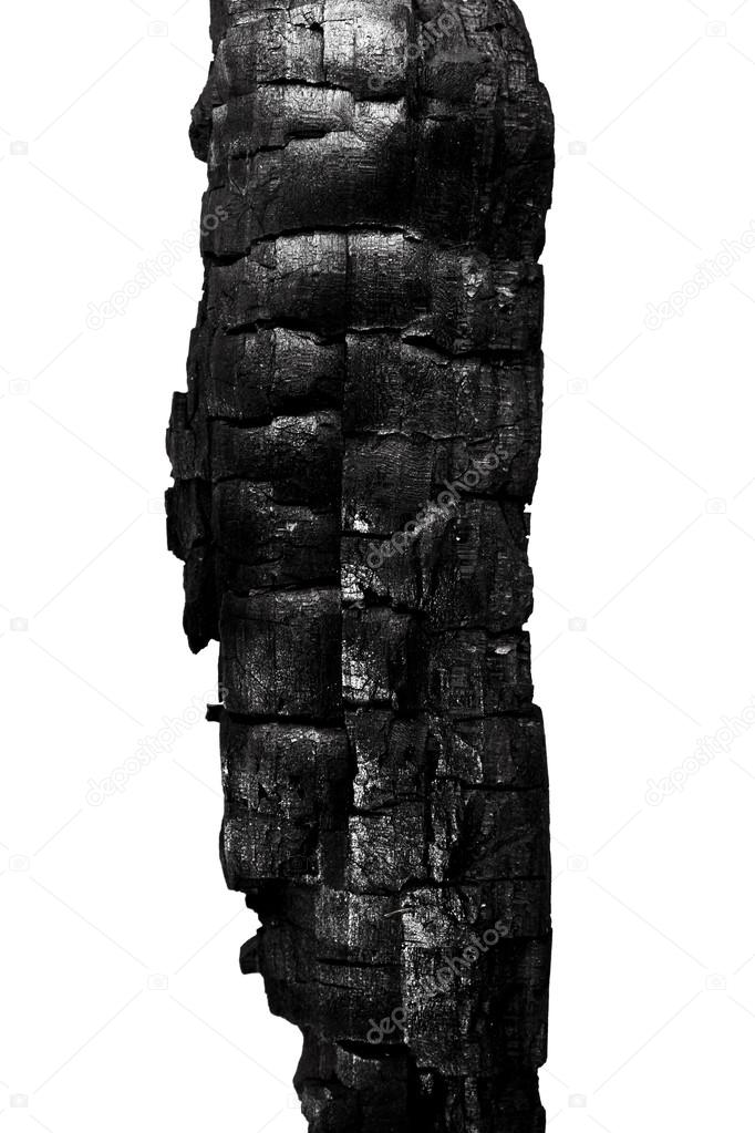 Burnt wood isolated on white background