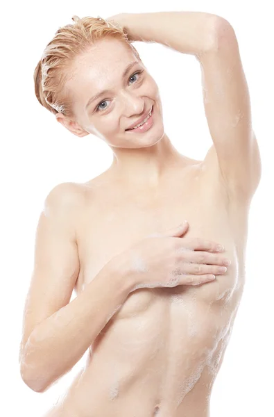 Beauty portrait of woman in shower — Stock Photo, Image