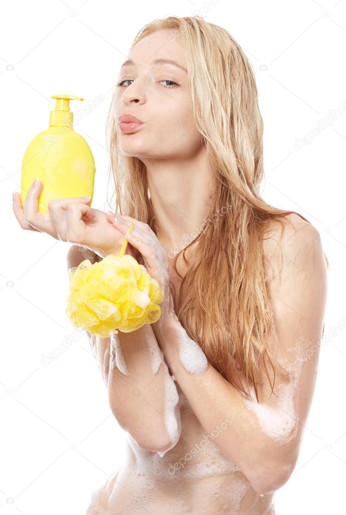 Beautiful Blonde Girl In Shower With Yellow Bath Sponge Photo By Nik_merkulov Beautiful Blonde Girl In Shower With Yellow Bath Sponge Photo By Nik_merkulov