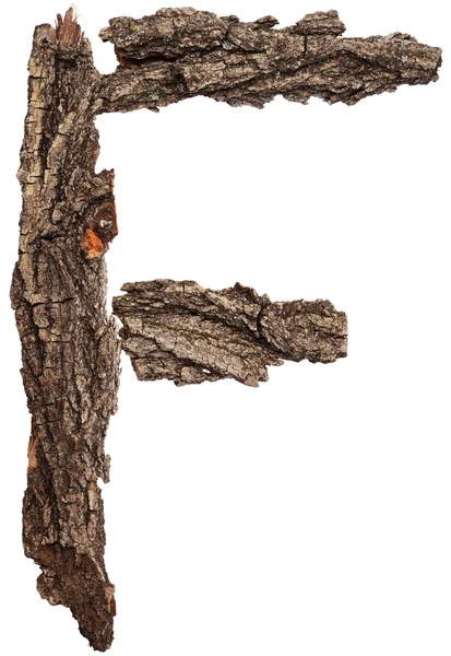 Alphabet from bark tree. Letter F — Stock Photo, Image