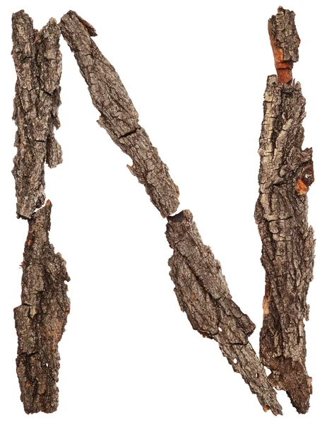 Ábécé fa kéreg. N betű — Stock Fotó