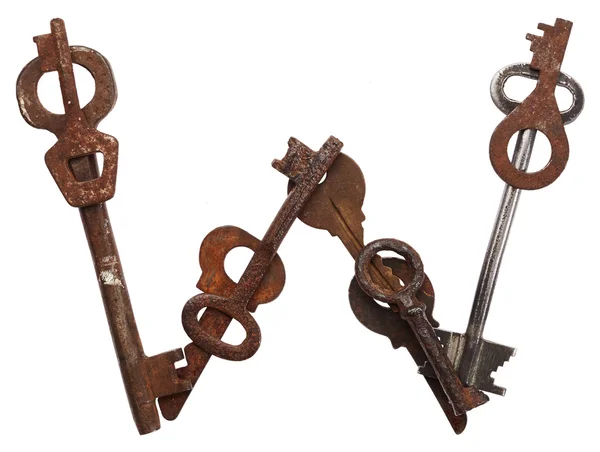 Alphabet aus alten Schlüsseln. Buchstabe w — Stockfoto
