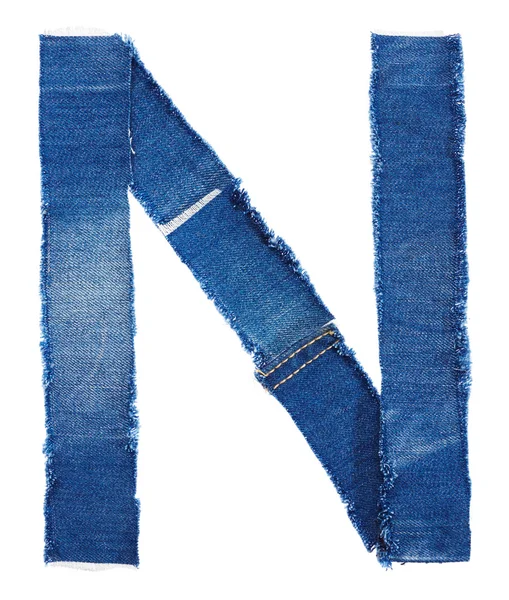 Алфавит из джинсовой ткани. Буква N — стоковое фото