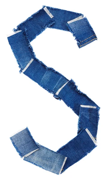 Alfabet z tkaniny jeans. Litera S — Zdjęcie stockowe