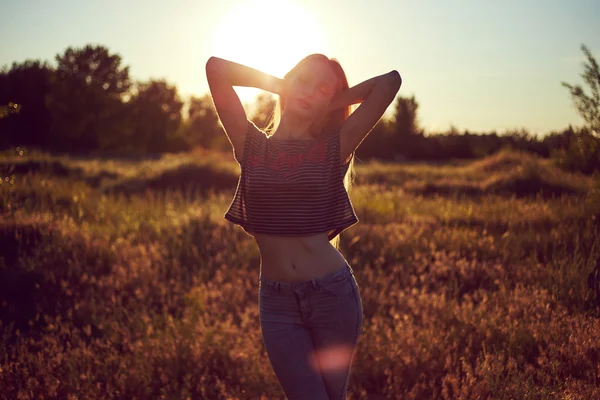 Vintage photo with attractive woman — Stock Photo, Image