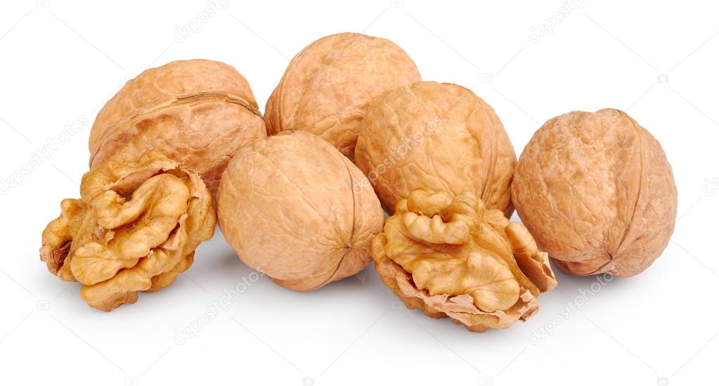 Walnuts isolated on white background