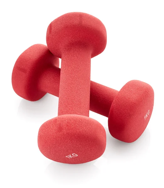 Red dumbbells isolated on white background — Stock Photo, Image