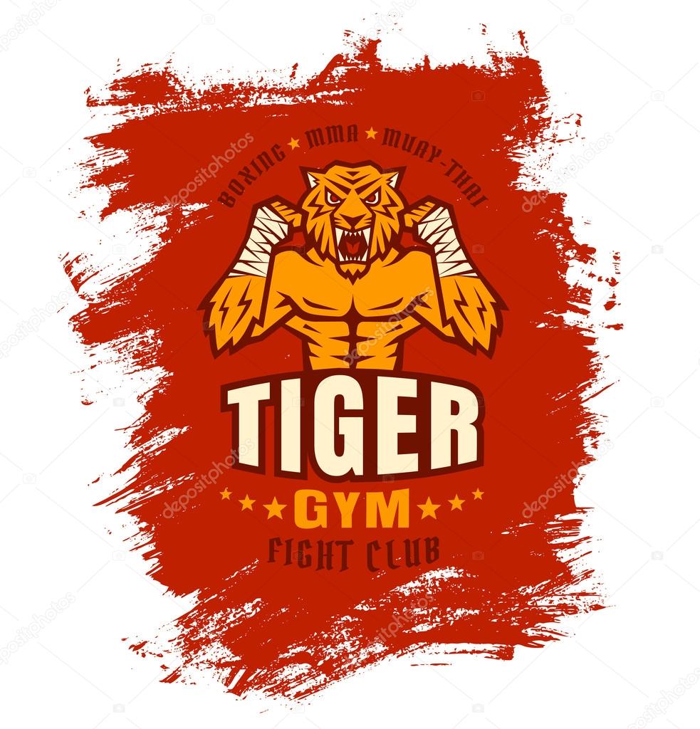 Template sport logo for fighting club with angry tiger