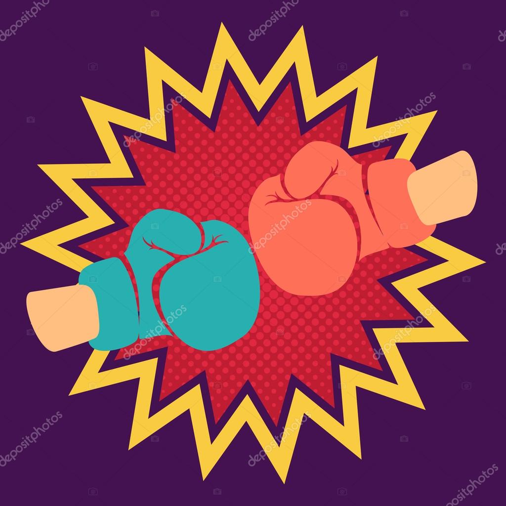 Retro poster with two gloves for boxing