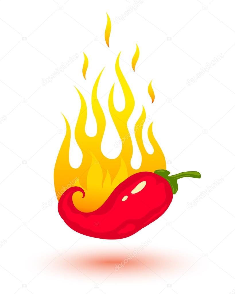 Vector illustration of burning chili pepper in fire