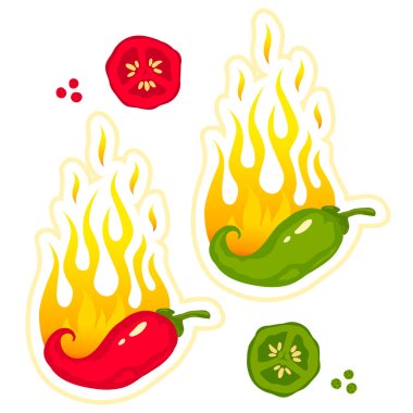 chili peppers in fire clipart