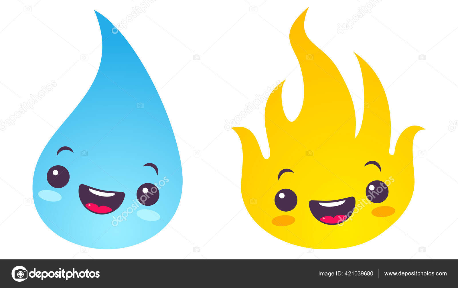 Vector Set Icons Two Elements Fire Water Nature Elements Emoji Stock