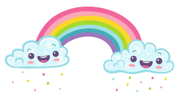 Ilustração Vetorial Arco Íris Com Nuvens Estilo Kawaii Nuvens Com —  Vetores de Stock