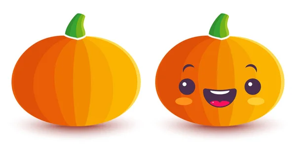 Vector Establece Iconos Calabaza Estilo Kawaii Lindo Pumkin Estilo Manga — Vector de stock