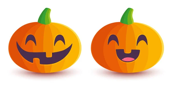 Conjunto Ícones Vetoriais Abóbora Estilo Kawaii Para Halloween Pumkin Bonito — Vetor de Stock