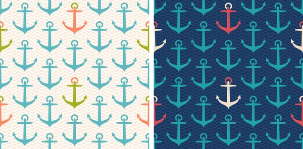 Vector Set Patterns Anchor Retro Style Vector Vintage Seamless Pattern — Stock Vector