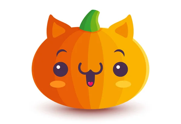 Icono Vectorial Calabaza Como Gato Estilo Kawaii Lindo Gato Pumkin — Vector de stock