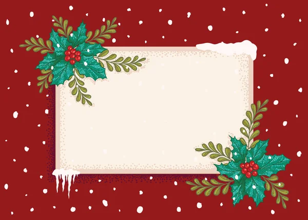 圣诞节和新年的矢量老式贺卡 附有圣诞植物的病媒复古明信片 — 图库矢量图片