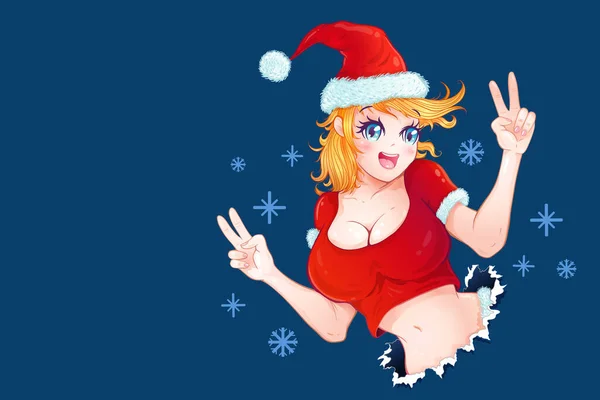 Vector Illustration Girl Christmas Manga Style Vector Illustration Sexy Santa — Stock Vector