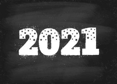 Yılbaşı ve yeni yıl için üzerinde 2021 yazılı vektör vintage tebrik kartı. Yeni yıl kartpostalı 2021.