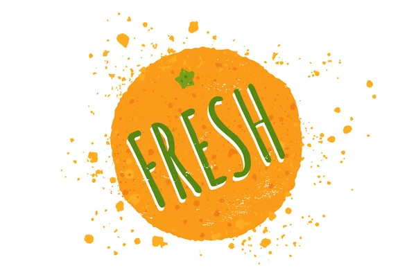 Illustrazione Vettoriale Arancione Con Testo Fresco Vettoriale Arancione Succosa Stile — Vettoriale Stock