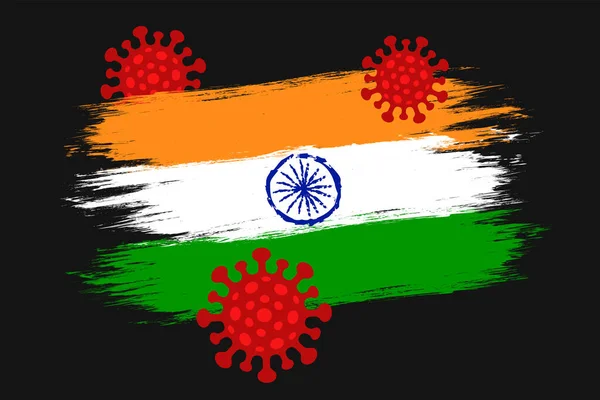 Vector Vintage Vlag Van India Met Coronavirus Vector Indiaanse Vlag — Stockvector