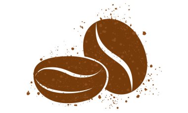 Kahve çekirdeklerinin klasik illüstrasyonu. Kahve çekirdeğinin grunge tarzında vektör simgesi.