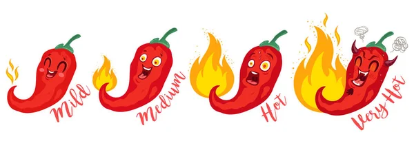 Vector Illustration Spicy Chilli Peppers Flame Cartoon Red Chilli Mexican — Stock Vector