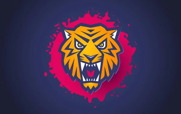 Logo Sport Rétro Vectoriel Avec Tête Tigre Impression Vintage Pour — Image vectorielle