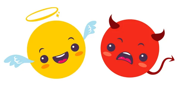 Vector Set Two Smiles Funny Angry Emoji Kawaii Style Vector — Stock Vector