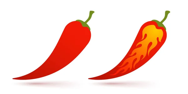 Wektor Zestaw Ilustracja Pikantnej Papryki Chili Płomieniem Czerwony Papryka Chili — Wektor stockowy