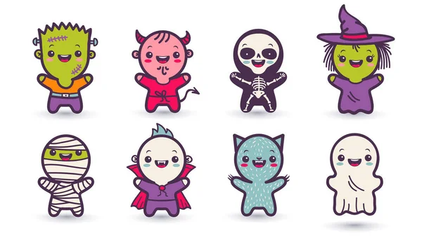 Vector Set Illustrationn Niños Trajes Para Halloween Ilustraciones Con Niños — Vector de stock