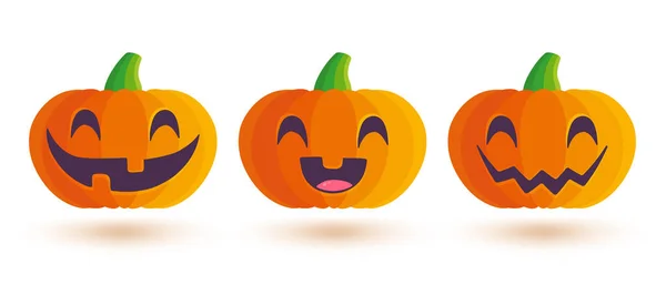 Vector Establece Iconos Calabaza Para Halloween Estilo Kawaii Lindo Pumkin — Vector de stock