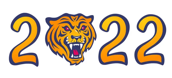 Emblème Vectoriel Pour Nouvelle Année 2022 Avec Tête Tigre Impression — Image vectorielle