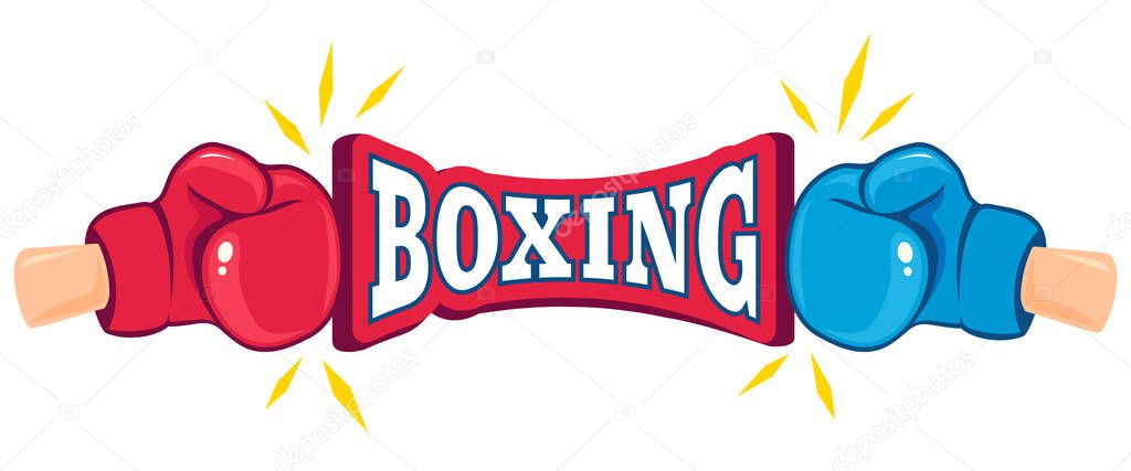 Vector vintage emblem for boxing with gloves. Vector logo boxing club.