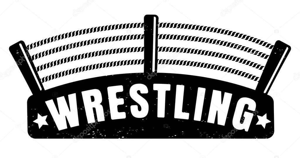 Vector vintage logo for a wrestling with ring. Retro emblem for wrestling. Poster of a wrestling in vintage style.
