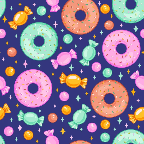Padrão Sem Costura Vetorial Com Doces Donuts Doce Doce Donut — Vetor de Stock