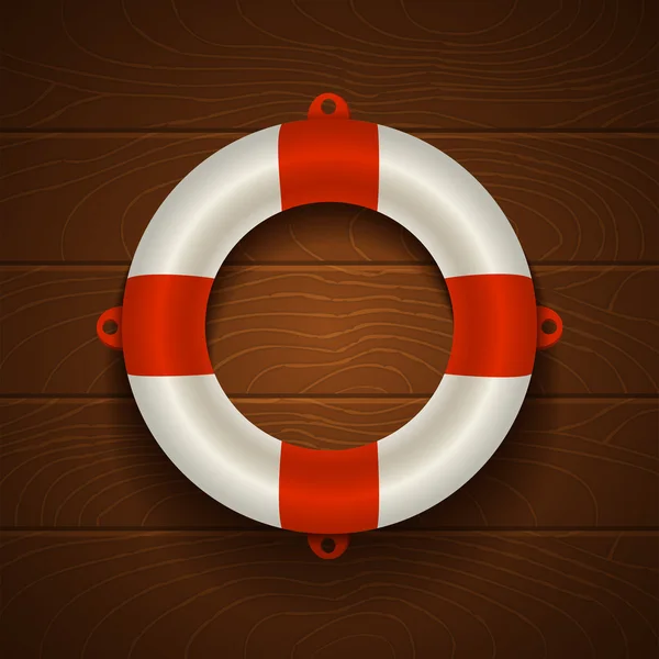 Bouée de sauvetage sur fond en bois — Image vectorielle