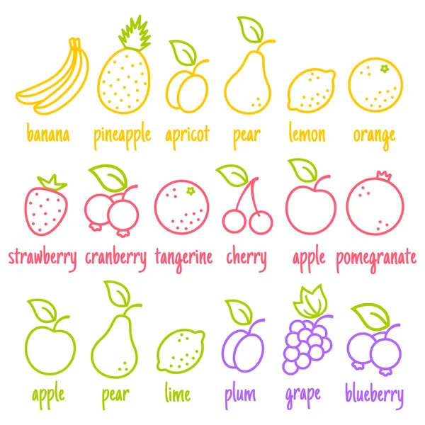 Los iconos planos de las frutas — Vector de stock