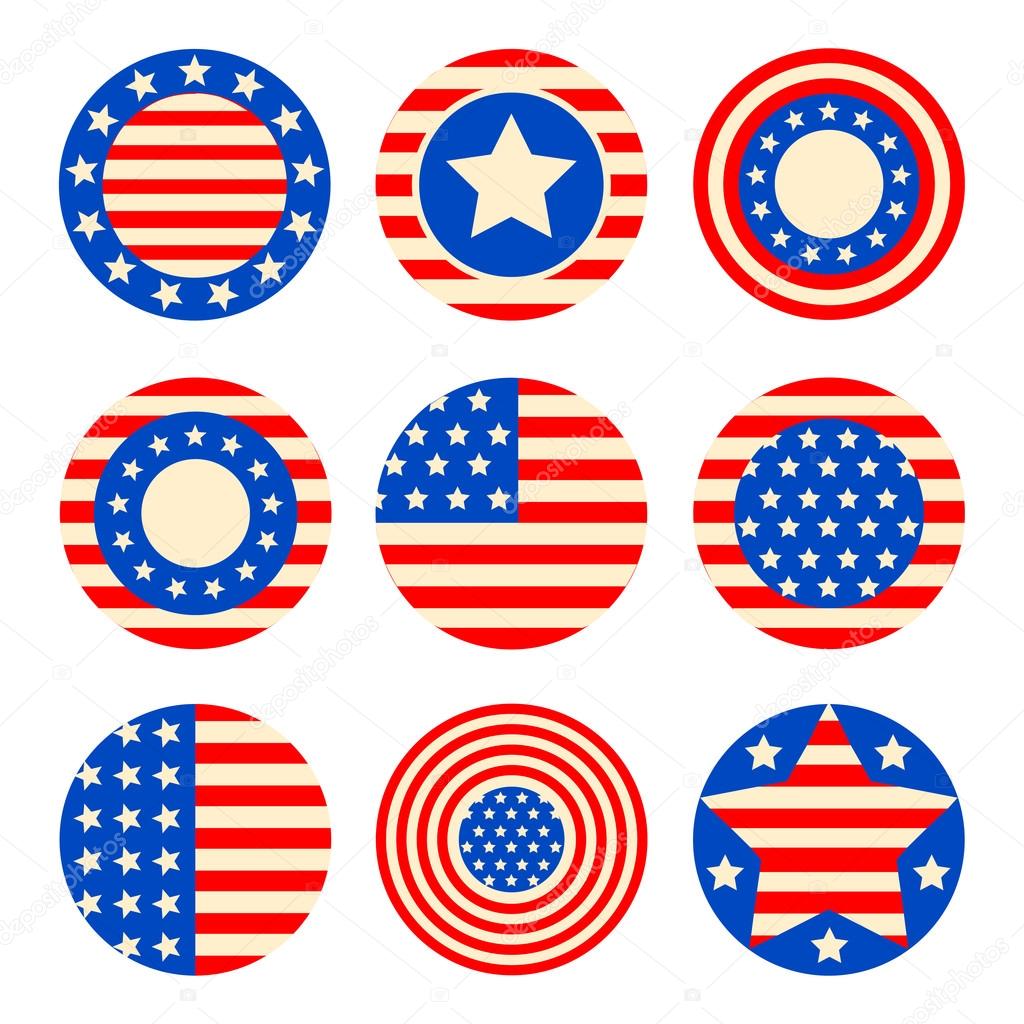 Vector set icons with symbols of the USA fof 4th july american independence day